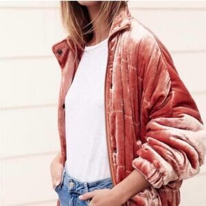 Pink crushed velvet puffer